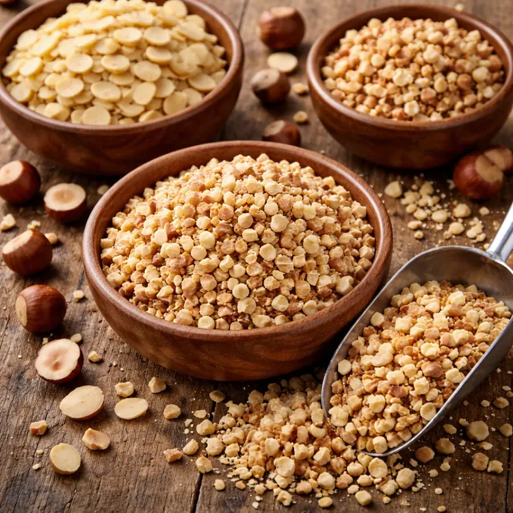 Ilustração de avelãs em cubos / fatiadas / picadas